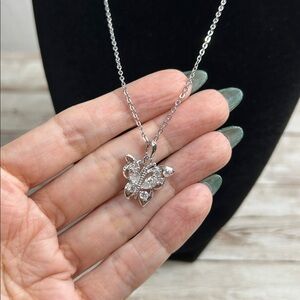 Elegant Kuniu Brand Silver Butterfly CZ Pendant Necklace